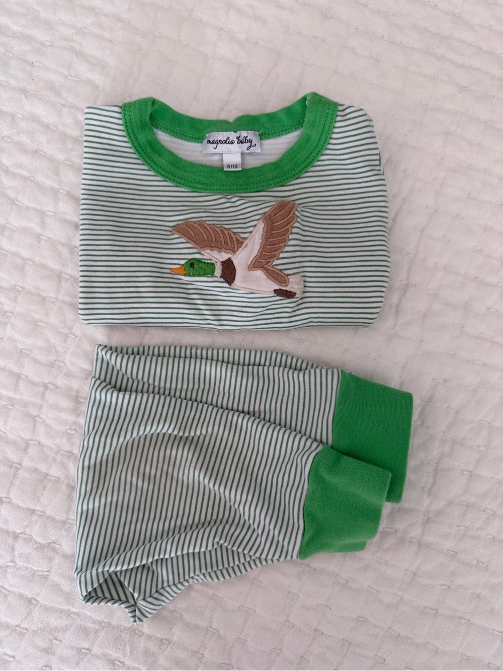 Magnolia Green and White Striped Duck Pajama Set